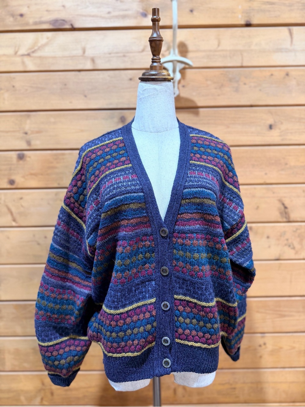 Vintage Lands End Italian Wool Alpaca Bobble Fair Isle Grandpa Cardigan Small